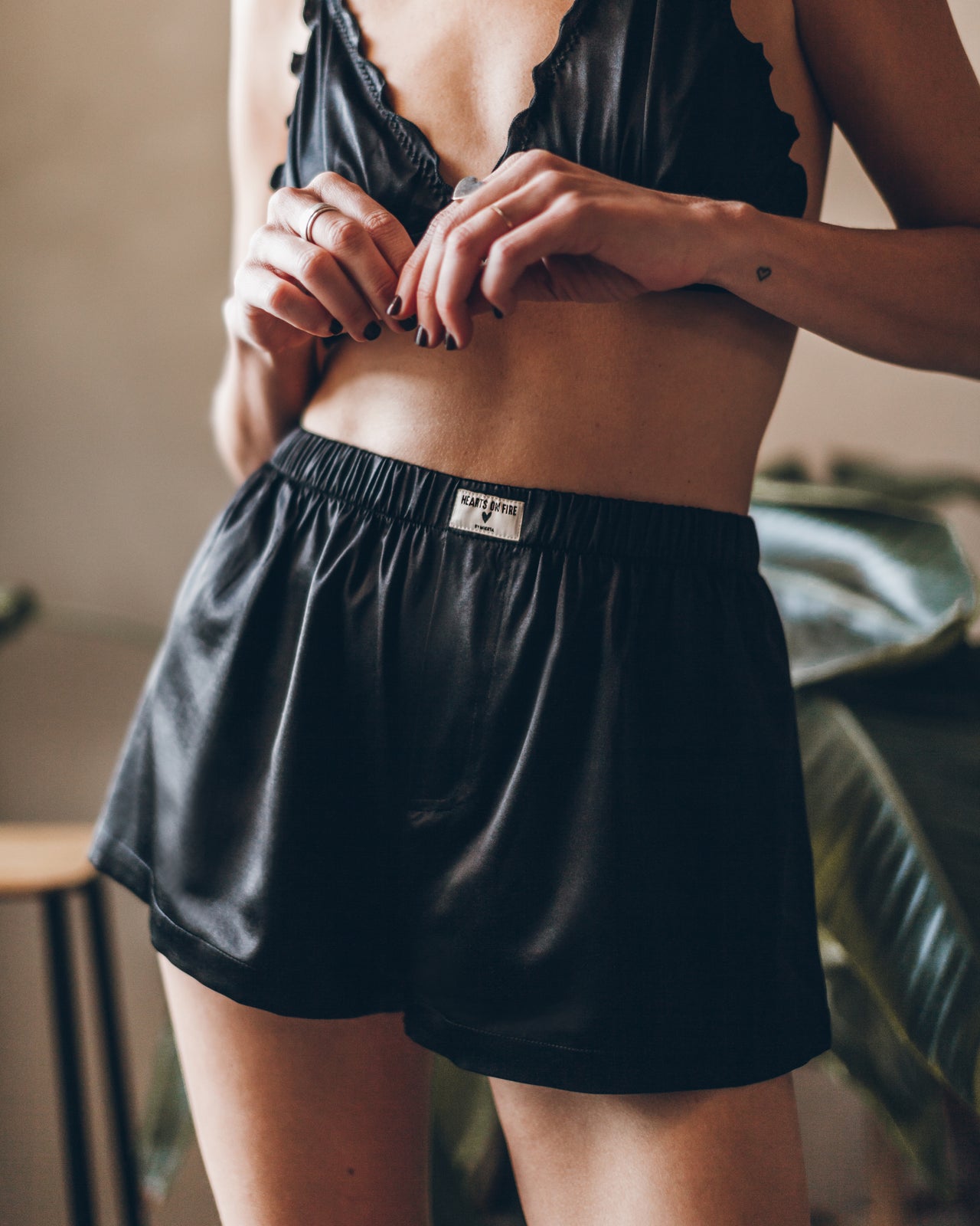 Black Silk Bralette Black Silk Boxer Shorts - Product photo
